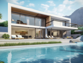 Luxuriöse Villa mit Schwimmbad in einem modernen, minimalistischen Stil.