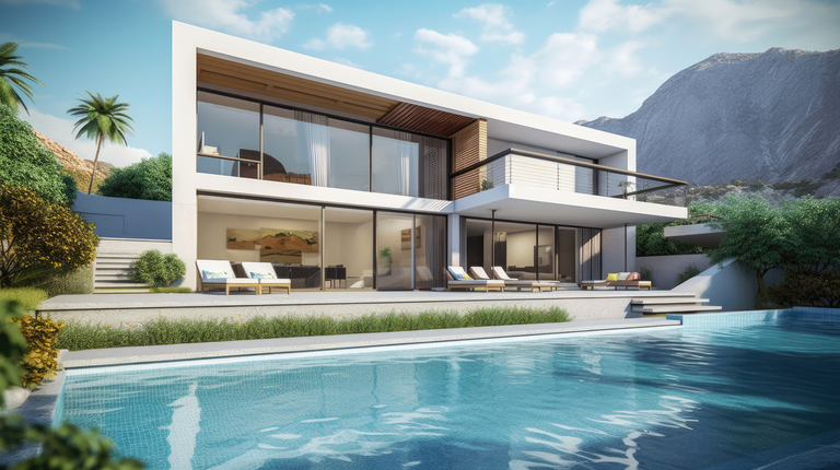 Luxuriöse Villa mit Schwimmbad in einem modernen, minimalistischen Stil.
