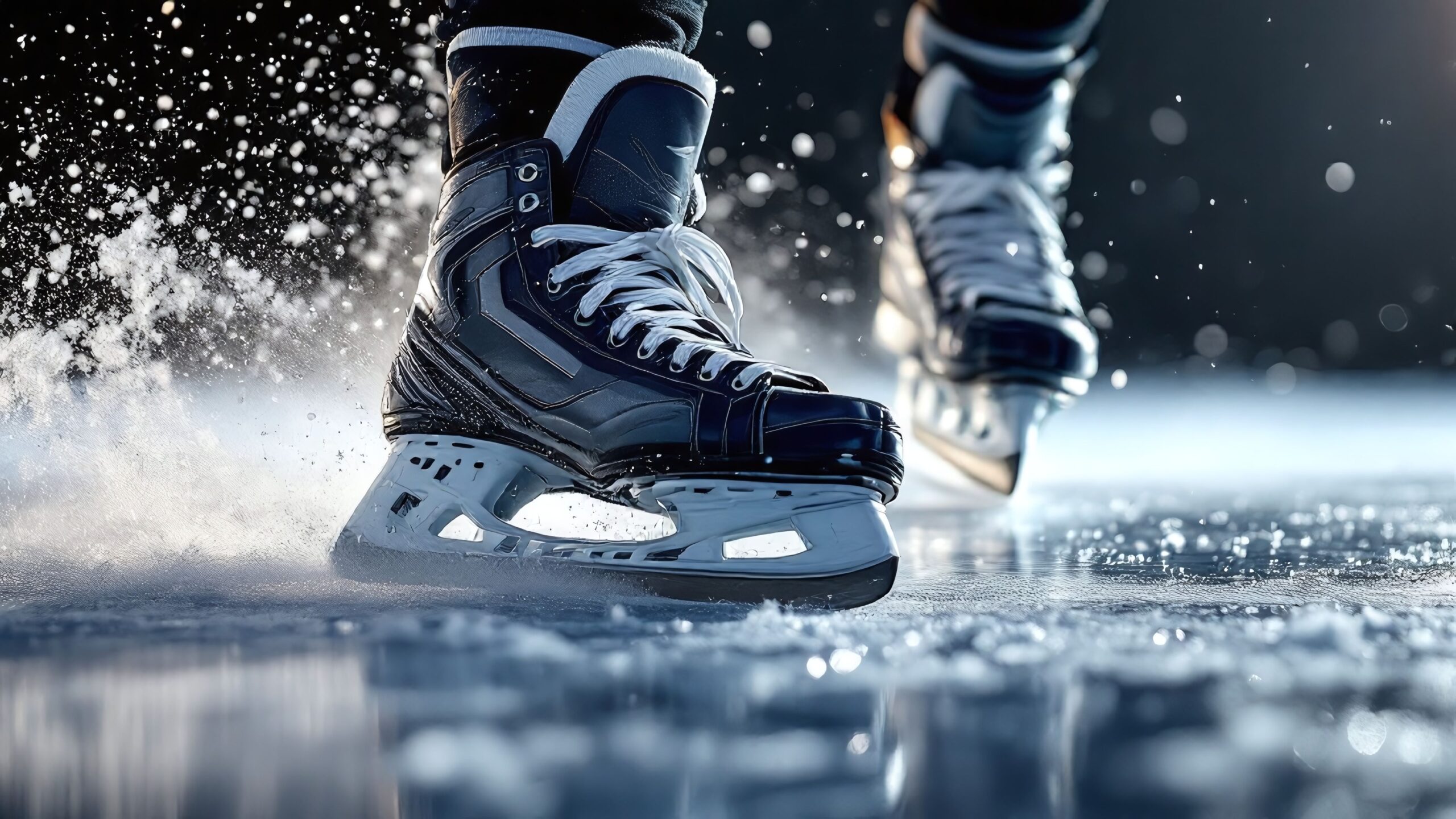 Eishockeyspieler beim schnellen Stoppen auf dem Eis
