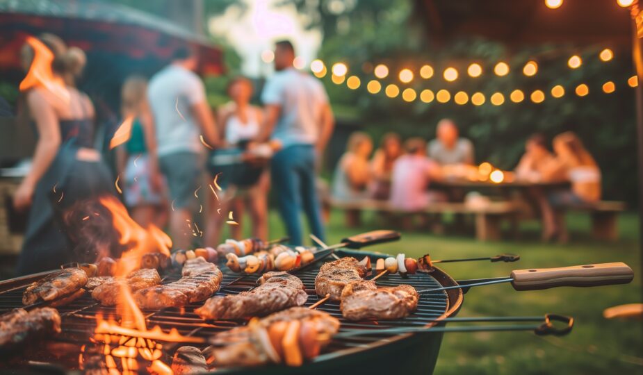 Gesellige Grillrunde im Garten | Feuerplatte