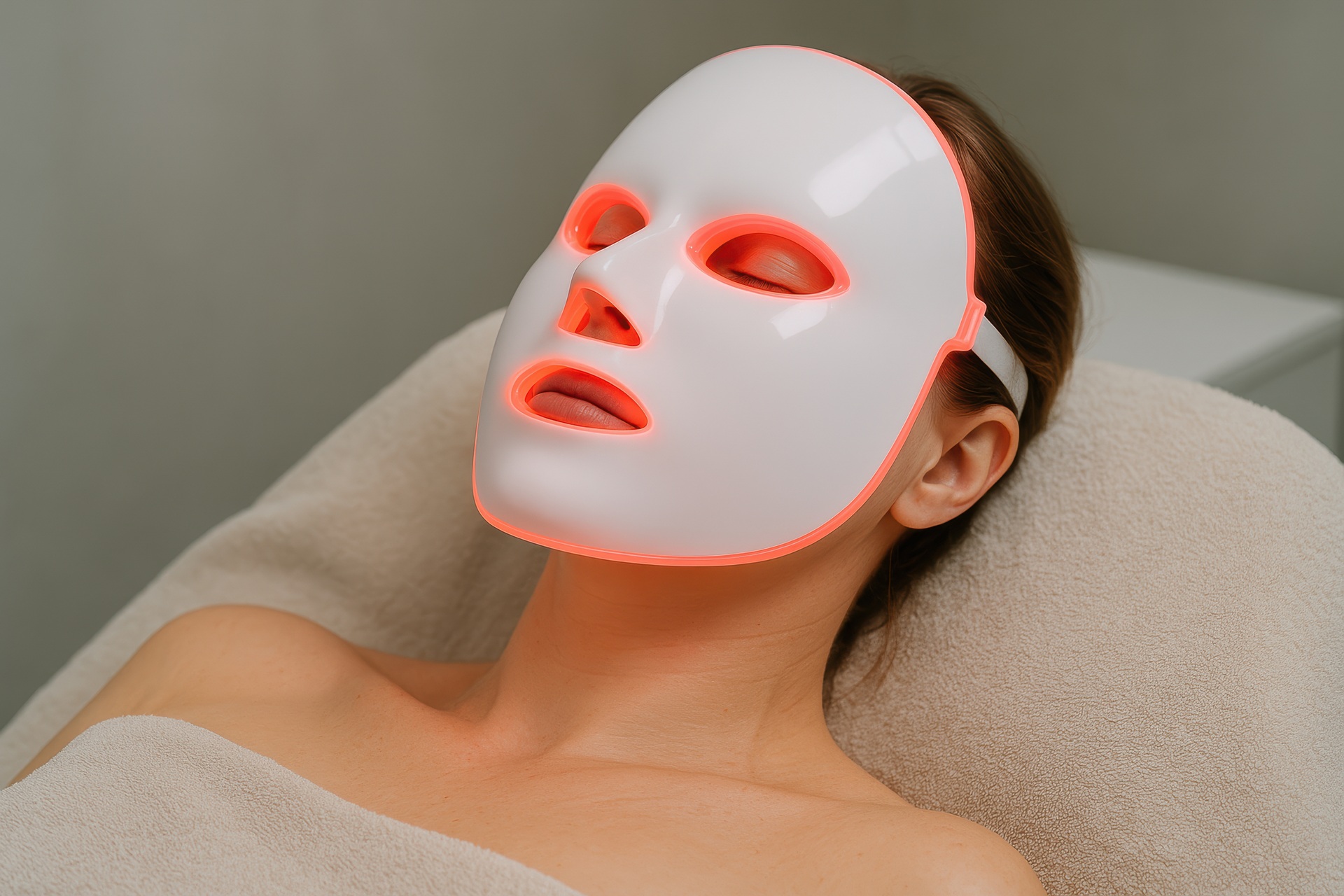 Kosmetikanwendung mit Lichtmaske | Haarteile

