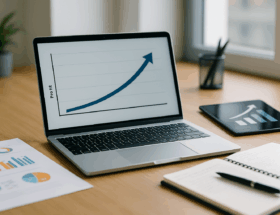 Laptop mit steigendem Pfeil