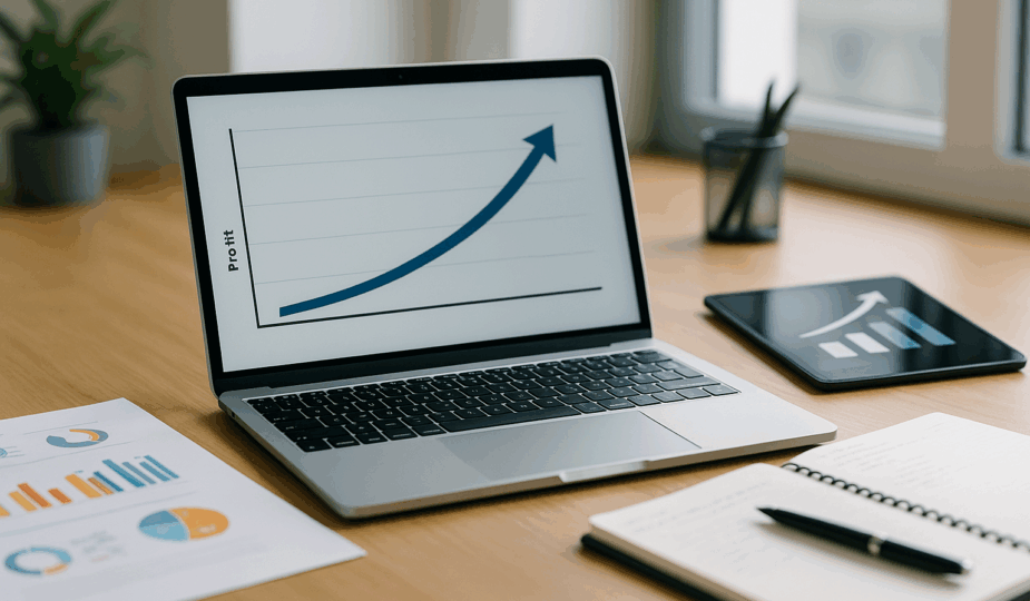 Laptop mit steigendem Pfeil