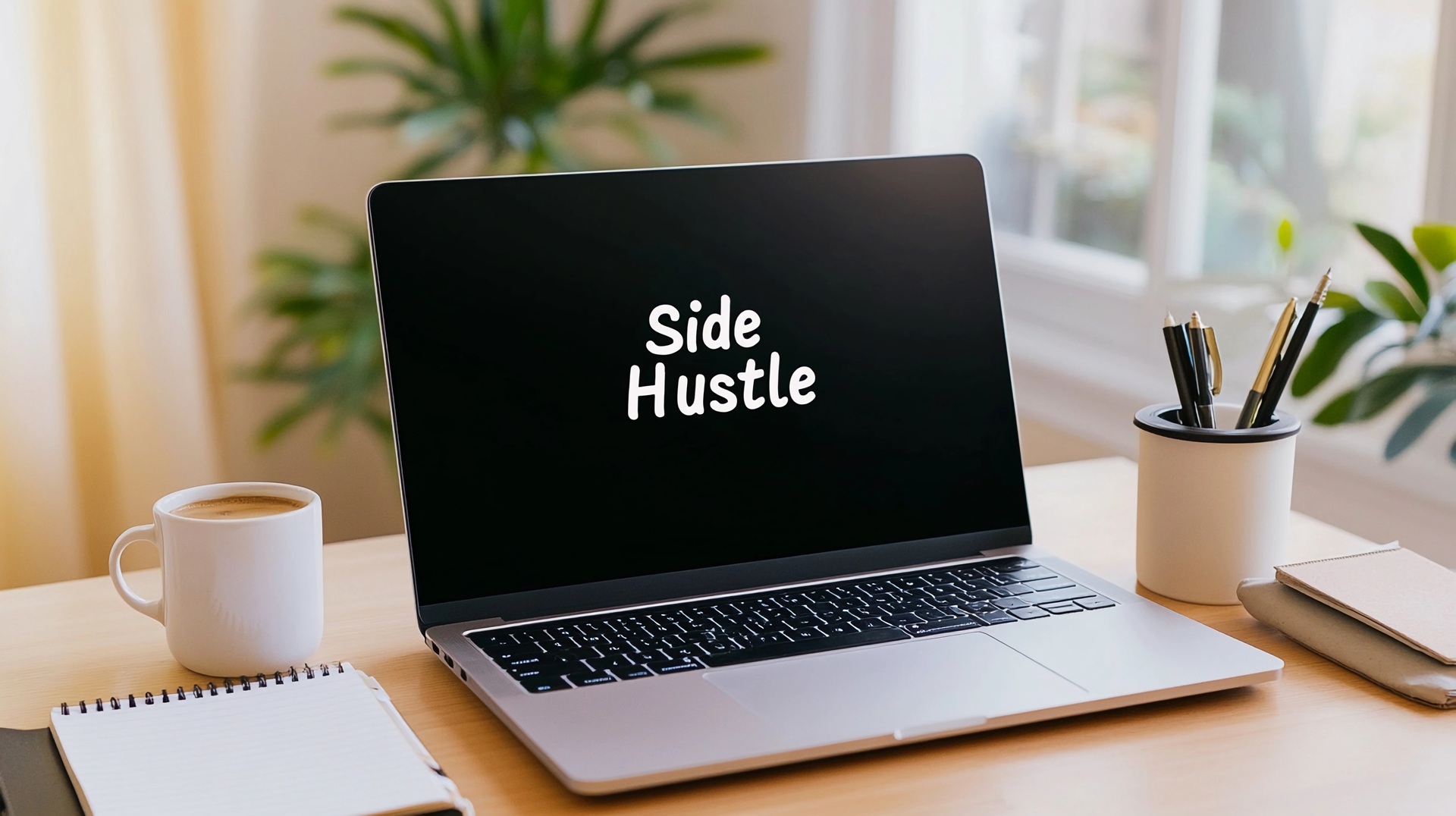 Laptop mit Side Hustle Schriftzug | Amazon Full Service Agentur