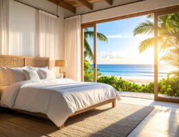 Modernes Schlafzimmer mit Meerblick und heller Einrichtung | Nonnenhorn Ferienwohnung